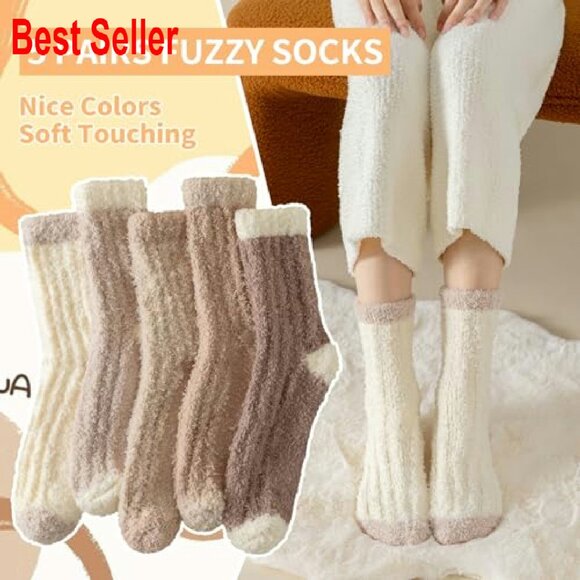 Super Soft Fuzzy Slipper Socks Cozy Winter Warm Fluffy Crew Socks - Picture 7 of 8